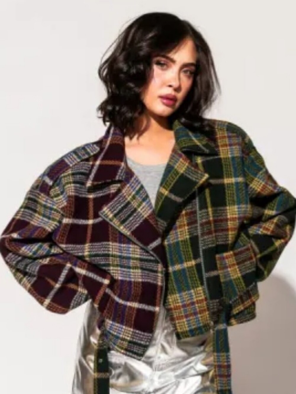 Dressed In Lala Two-Tone Plaid Cropped Moto Jacket - Picture 5 of 7